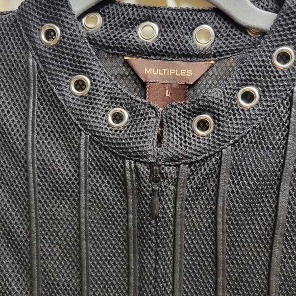 Multiples Black Mesh with Grommets Zip Front Jacket - Picture 3 of 4